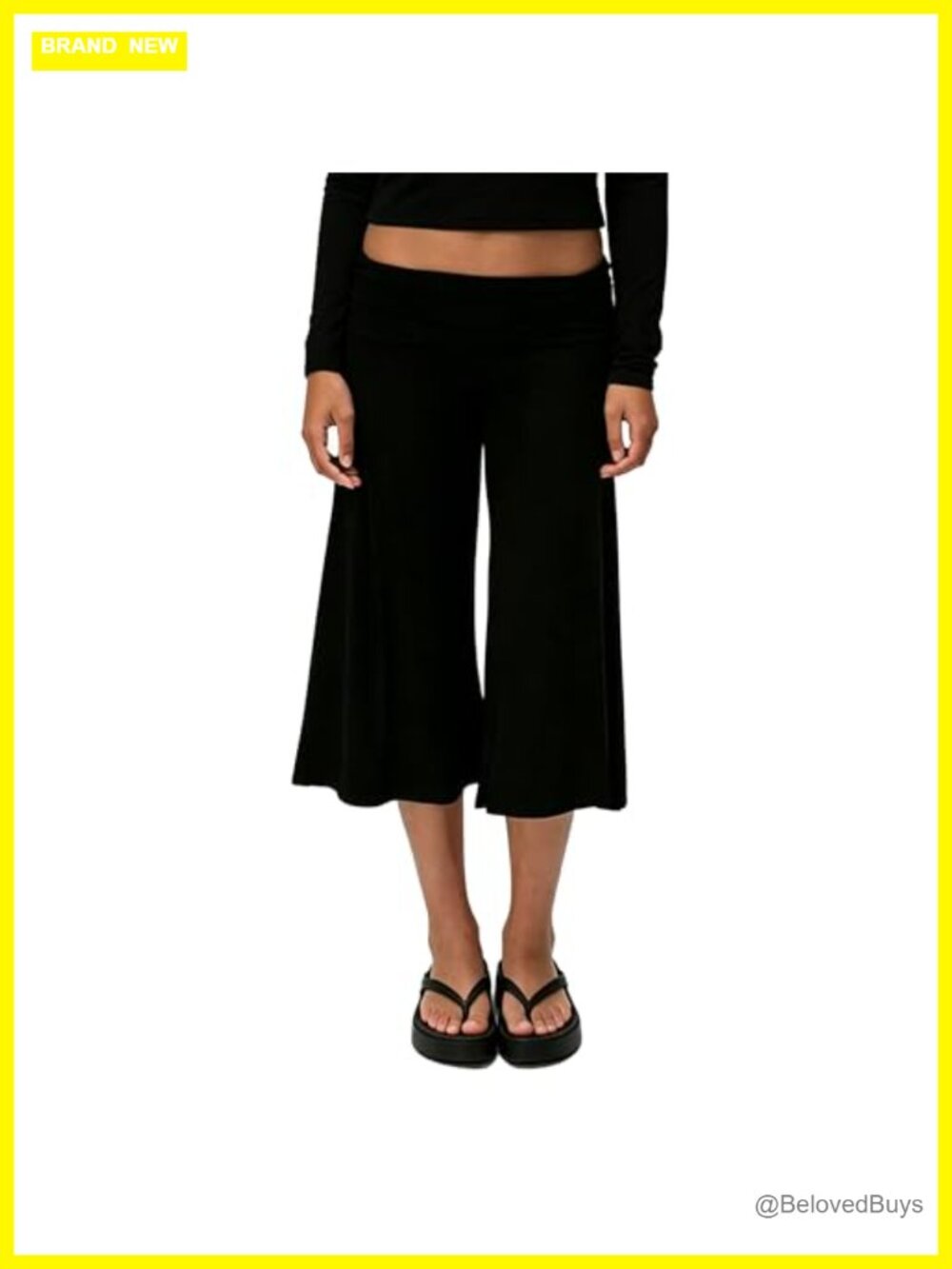Women's Fold Over Gaucho Capris Low Rise Wide Leg Flowy 100% Polyester